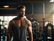 © Digital Art Studio - A big man with short hair is exercising in the gym.AI generated