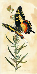 Wall Mural - Vintage botanical illustration, butterfly. AI generative.