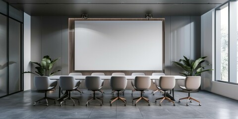 Stylish boardroom with concrete walls and orange chairs