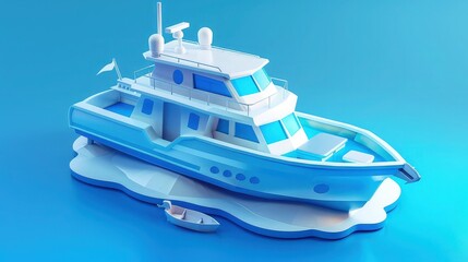 Wall Mural - 3d Vector Travel and journey boat, Holiday Vacation, Travel and Transport concept. Eps 10 Vector.