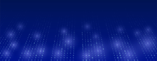 Fototapete - Analytics, sorting, structuring, information transfer. Blue background with data flow. Binary code, artificial intelligence. Program code. Computer background of numbers.