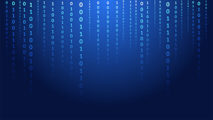 Computer background of numbers. Analytics, sorting, structuring, information transfer. Blue background with data flow. Binary code, artificial intelligence. Program code.