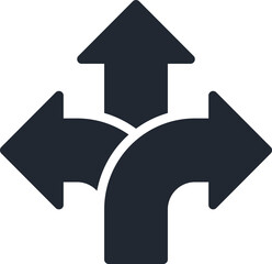 Three way cross arrow editable stroke outline icon isolated on white background flat vector illustration