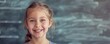 © Dalibor - Beautiful smiling girl against chalkboard, school context, happy expression, classroom setting, youthful energy, cheerful learning experience. ​​