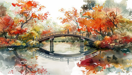 Wall Mural - A bridge spans a river with a bridge over the water