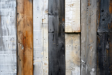Wall Mural - Wooden boards in various shades of white and cream, creating a clean and minimalist background,