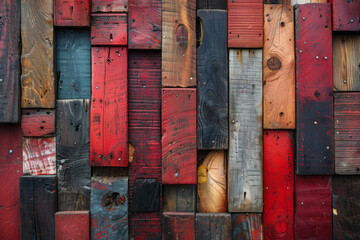 Wall Mural - Warm and inviting background with wooden boards in different tones of red and maroon,