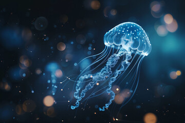 Blue dream jellyfish close-up Marine life underwater world biological background