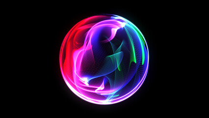 Wall Mural - abstract futuristic vibrant 3d sphere. multicolored 3d sphere glowing on black. ai virtual assistant