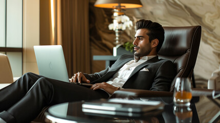 Poster - Male model reclining in a luxurious office chair