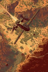 Wall Mural - A pixel art rendition of a MALE drone, emphasizing its retro-technological aesthetic