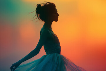 Aufkleber - Silhouette of a female figure in a ballet pose against a soft pastel background,