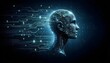 © sonchai paladsai - Digital human head with circuit board patterns and binary code on a dark background. Futuristic technology and artificial intelligence concept for design and print