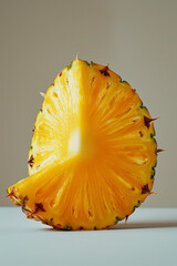 Poster - Minimalist image of a bitten pineapple slice on a clean white background,