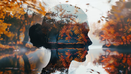 Wall Mural - A woman's face is reflected in the water