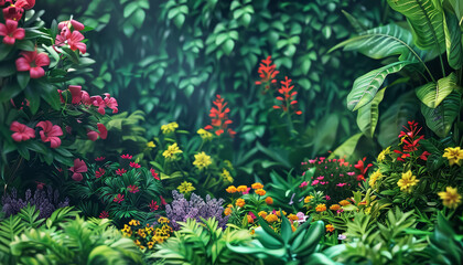 Wall Mural - A garden full of flowers with a bright orange flower in the middle