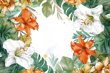 Wall Mural - A white and orange flower arrangement with a green background