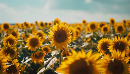 Wall Mural - A field of sunflowers with a bright yellow color