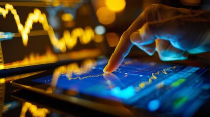 Leinwandbilder - Person analyzing gold stock performance and market trends using a digital graph on a tablet