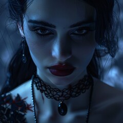 Wall Mural - Gothic Vampire Night Portrait, inspired by gothic aesthetics and vampire lore, hyperrealistic 4K photo.