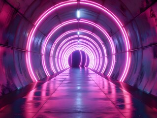 Wall Mural - futuristic neon tunnel with vibrant lighting and depth of field concept