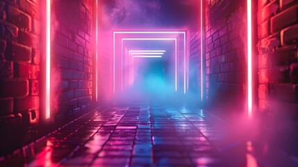 Wall Mural - cinematic neon noir corridor with dramatic lighting and geometric patterns