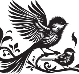 Sticker - vector silhouette of the bird in black and white, Black Silhouette Animal Mega Bundle, Animal Images, clipart silhouette, black silhouette print, Bird Silhouette, Flock of Birds, Swan Silhouette,