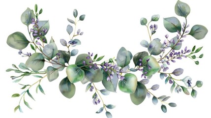 Wall Mural - Elegant Watercolor Eucalyptus Wreath on White Background