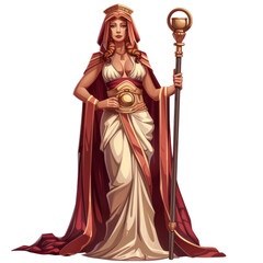 Enchanting Female Mage in Red and White Robes Holding Staff