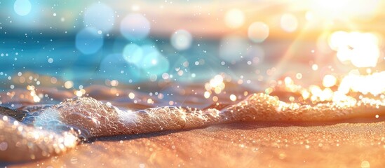 Poster - Sunlit Sea Background with Tropical Beach Sand and Bokeh Effects, Ample Space for Copy