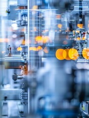 Wall Mural - A blurry image of a factory with many pipes and valves. The image is a representation of the industrial world and the machinery that is used to create products