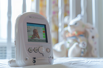 Close-up of a baby monitor, emphasizing the importance of child safety and parental vigilance