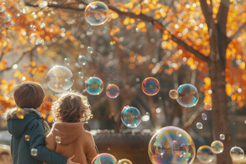 Poster - children and bubbles