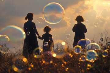 Poster - children and bubbles