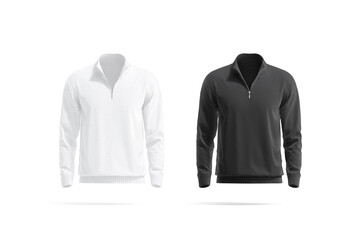 Blank black and white quarter zip sweater mockup, front view