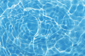 Blue water with ripples on the surface. Defocus blurred transparent blue colored clear calm water surface texture with splashes and bubbles. Water waves with shining pattern texture background.