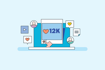 Wall Mural - Counting social media likes for ad campaign. Ad campaign for brand awareness creation, Social media like, share and comments. Vector illustration background.