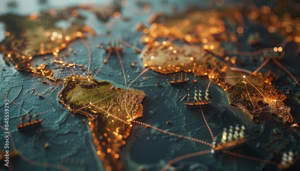 Global Trade Routes, Maps or illustrations showcasing the major trade ...