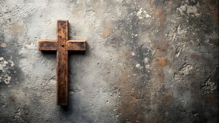 Wall Mural - old christian cross put on right concrete background