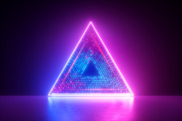 Wall Mural - 3d render, abstract geometric background, blue pink neon triangular frame. virtual reality cyberspac