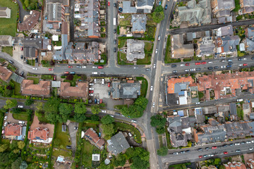 Wall Mural - Aerial drone photo of the town centre of Scarborough in the UK, showing the British residential housing estates and historical town houses along side the main roads in the seaside town