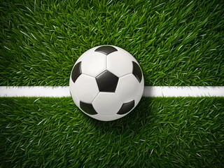 soccer ball on green grass with white line