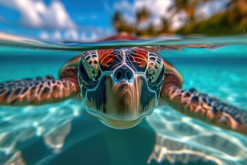 Wall Mural - aquatic beauty: award-winning close-up of a sea turtle in maldives