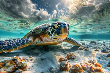 Wall Mural - ocean's majesty: close-up of an award-winning sea turtle