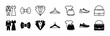 © Vilogsign - Event dress code thin line icon set. Containing clothes, tuxedo, shirt, suit, tie, shoe, hanger, and bag for fashion, wedding, ceremony, celebration, festival and other. Vector illustration