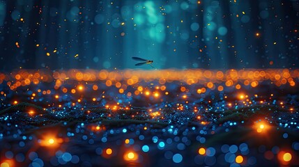 Bokeh light of firefly in forest 