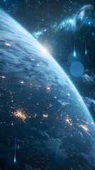 Wall Mural - futuristic space command center monitoring distant planetary missions