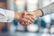© SHI - The smiling businesswoman at the office meeting shook hands with the businessman