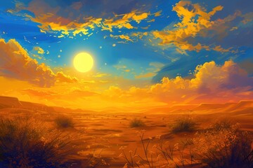 Wall Mural - Eternal Horizon: Golden Desert Oasis