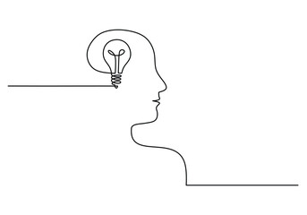 Wall Mural - head with light bulb symbol idea. thinking concept. vector illustration minimalist design hand drawn
